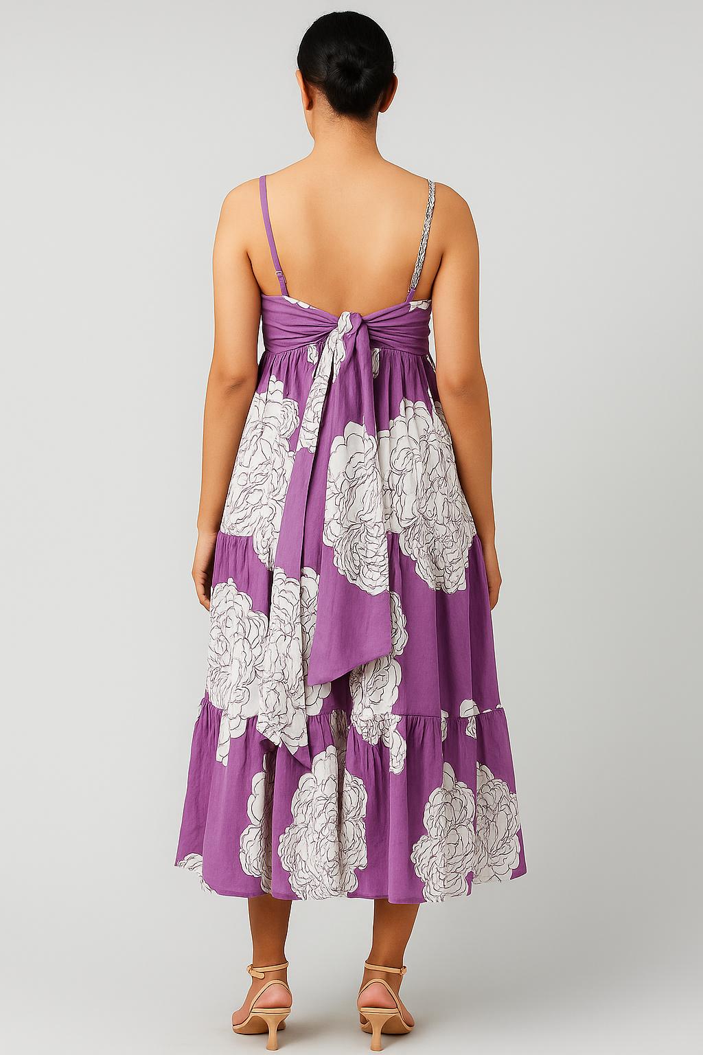 Violet Floral Tiered Cotton Dress image 2