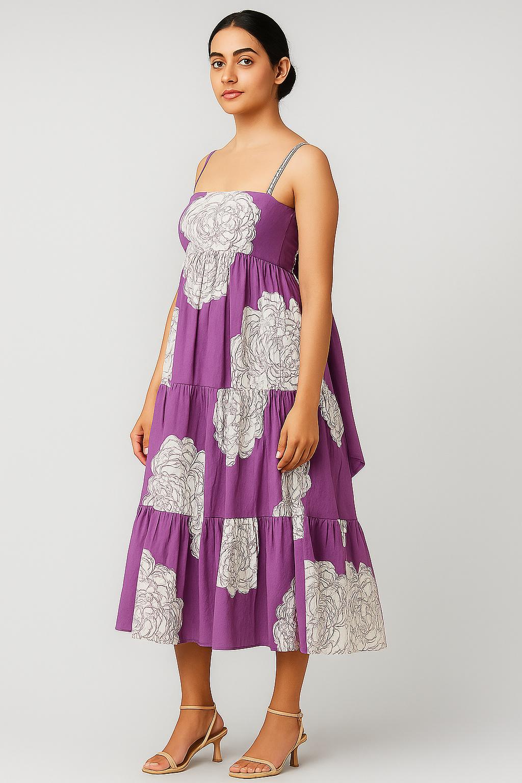 Violet Floral Tiered Cotton Dress image 3