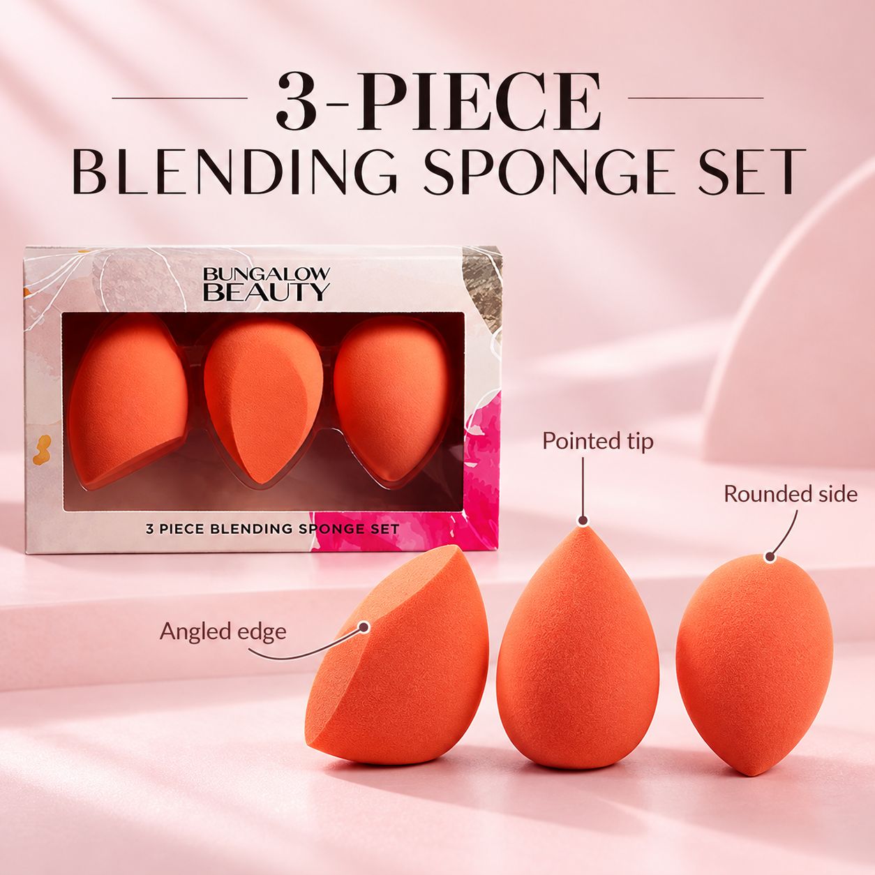 Makeup Blender Sponge, Coral Orange, 3-PIECE Set image 4