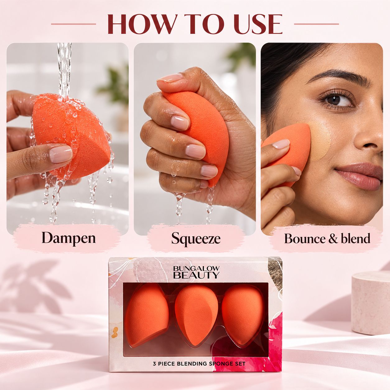 Makeup Blender Sponge, Coral Orange, 3-PIECE Set image 3