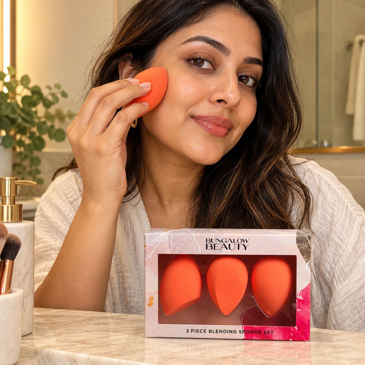 Makeup Blender Sponge, Coral Orange, 3-PIECE Set