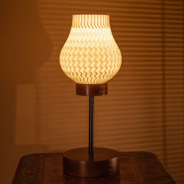 3D Printed Table Lamp, Shade Theme: Wave, Wood Finish: Walnut image 2