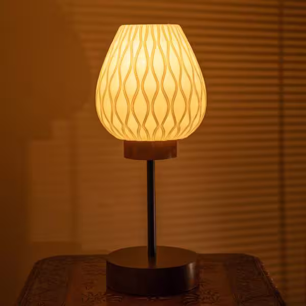 3D Printed Table Lamp, Shade Theme: Lotus, Wood Finish: Walnut image 2