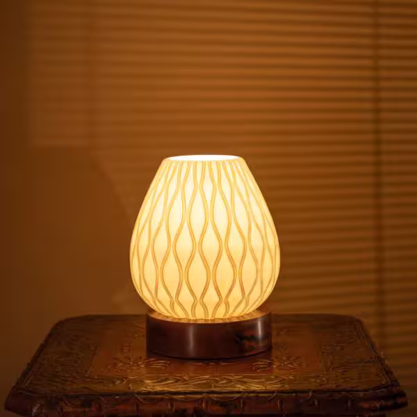3D Printed Uplighter Lamp, Shade Theme: Lotus, Wood Finish: Walnut image 2