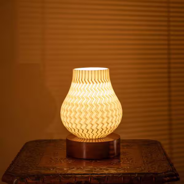 3D Printed Uplighter Lamp, Shade Theme: Waves, Wood Finish: Walnut image 2