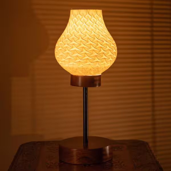 3D Printed Table Lamp, Shade Theme: Star, Wood Finish: Walnut image 2