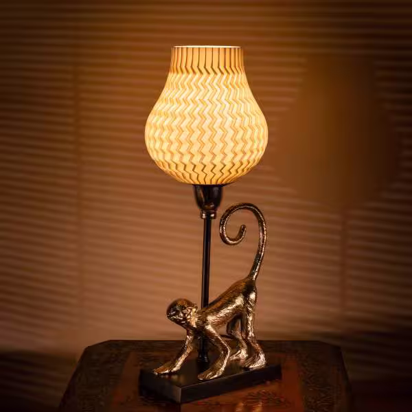 3D Printed Table Lamp Shade Theme: Wave Monkey: Silver Finish image 2