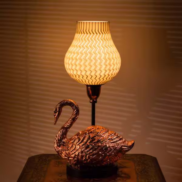 3D Printed Table Lamp Shade Theme: Wave Swan: Copper Finish image 2