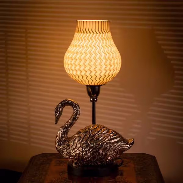 3D Printed Table Lamp Shade Theme: Wave Swan: Silver Finish image 2