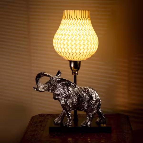 3D Printed Table Lamp Shade Theme: Wave Elephant: Silver Finish image 2