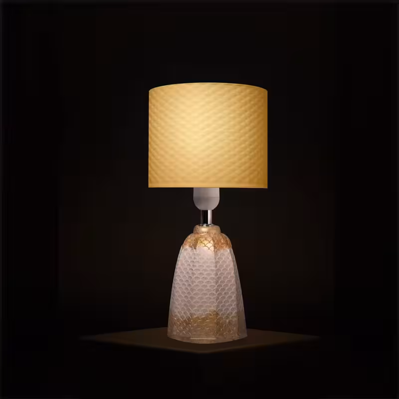3D Printed Table Lamp Shade, Theme- Scales, Ceramic Gold On White image 2