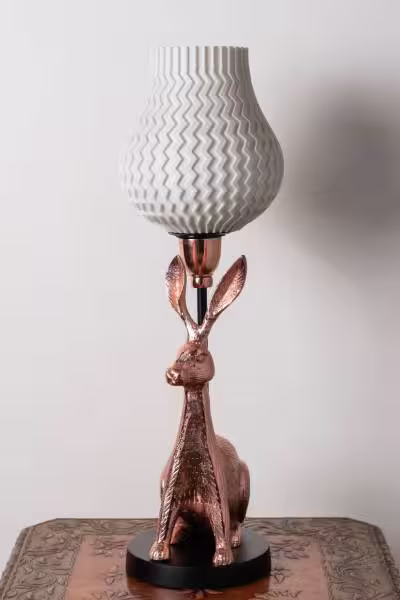 3D Printed Table Lamp Shade Theme: Wave Rabbit: Copper Finish image 3