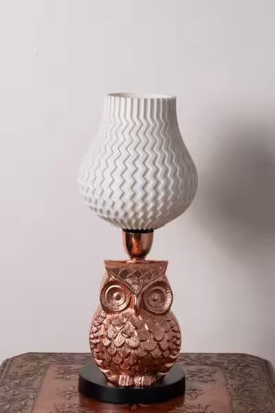 3D Printed Table Lamp Shade Theme: Wave Owl: Copper Finish image 3
