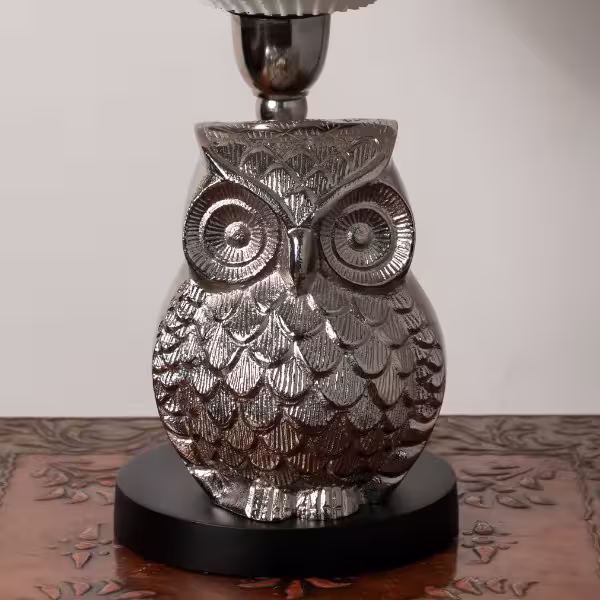 3D Printed Table Lamp Shade Theme: Wave Owl: Silver Finish image 3