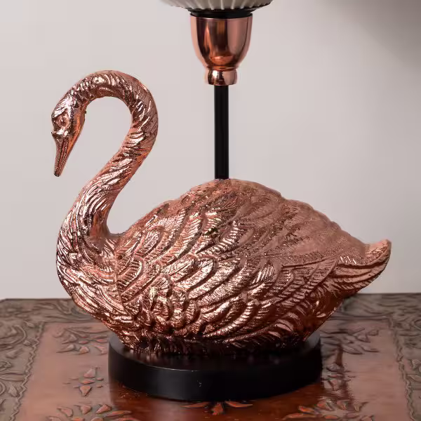 3D Printed Table Lamp Shade Theme: Wave Swan: Copper Finish image 3