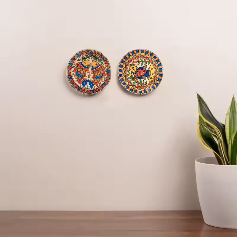 Madhubani Matsya & Mayur (FISH & Peacock) Set Of 2 Décor Plates image 3
