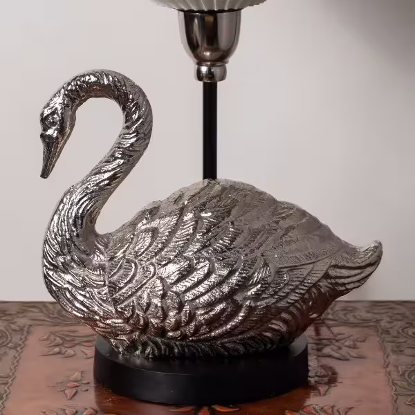 3D Printed Table Lamp Shade Theme: Wave Swan: Silver Finish image 3