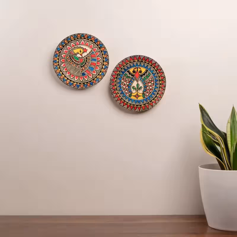 Madhubani Matsya & Mayur (FISH & Peacock) Set Of 2 Décor Plates image 3