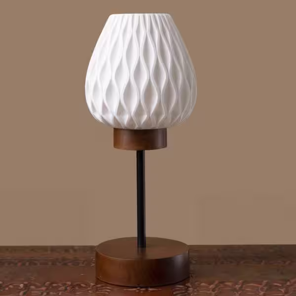 3D Printed Table Lamp, Shade Theme: Wave, Wood Finish: Walnut image 4