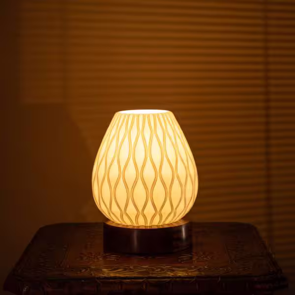 3D Printed Uplighter Lamp, Shade Theme: Lotus, Wood Finish: Walnut image 4
