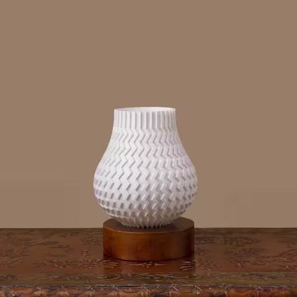 3D Printed Uplighter Lamp, Shade Theme: Waves, Wood Finish: Walnut image 4