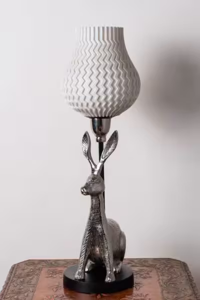 3D Printed Table Lamp Shade Theme: Wave Rabbit: Silver Finish image 4
