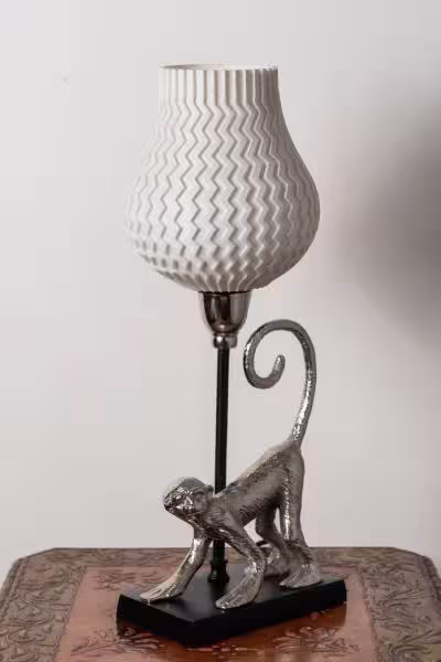 3D Printed Table Lamp Shade Theme: Wave Monkey: Silver Finish image 4