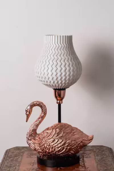 3D Printed Table Lamp Shade Theme: Wave Swan: Copper Finish image 4