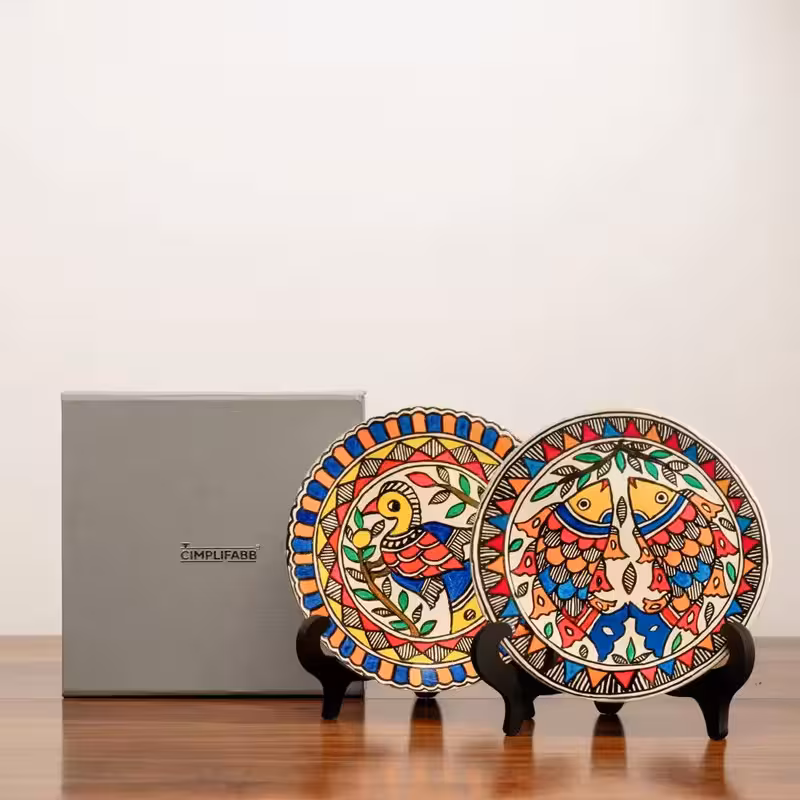 Madhubani Matsya & Mayur (FISH & Peacock) Set Of 2 Décor Plates image 4