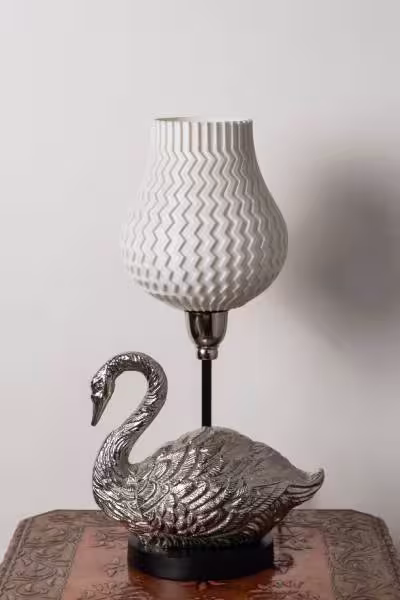 3D Printed Table Lamp Shade Theme: Wave Swan: Silver Finish image 4