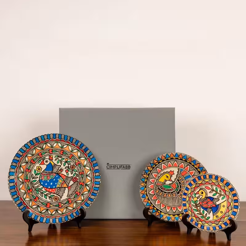 Madhubani Mayur (PEACOCK) Harmony Décor Plates (SET Of 3) image 4
