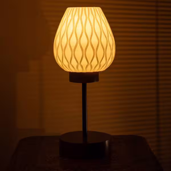 3D Printed Table Lamp, Shade Theme: Wave, Wood Finish: Walnut image 5