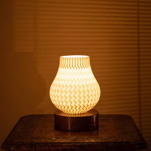 3D Printed Uplighter Lamp, Shade Theme: Waves, Wood Finish: Walnut image 5
