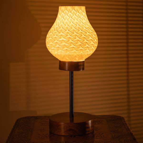 3D Printed Table Lamp, Shade Theme: Star, Wood Finish: Walnut image 5