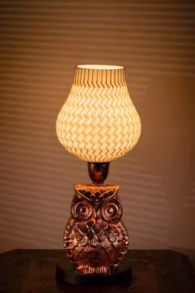 3D Printed Table Lamp Shade Theme: Wave Owl: Silver Finish image 4