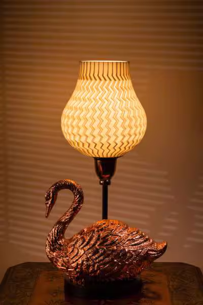 3D Printed Table Lamp Shade Theme: Wave Swan: Copper Finish image 5