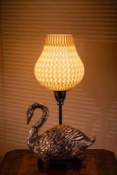 3D Printed Table Lamp Shade Theme: Wave Swan: Silver Finish image 5