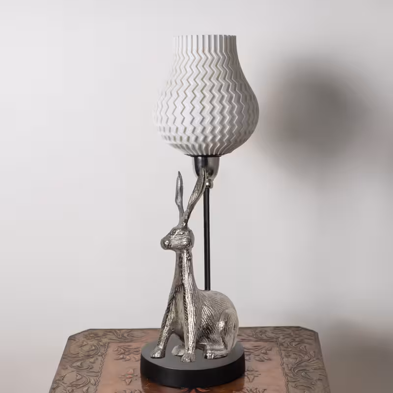 3D Printed Table Lamp Shade Theme: Wave Rabbit: Silver Finish image 6