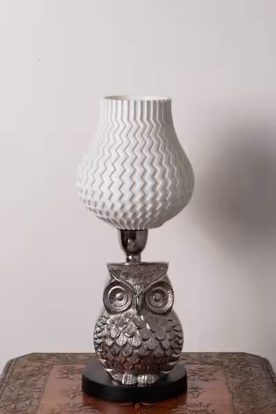 3D Printed Table Lamp Shade Theme: Wave Owl: Silver Finish image 5