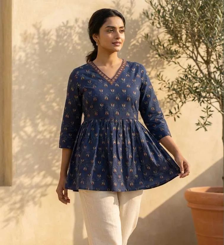 Floral Printed Cotton Short Kurti image 3