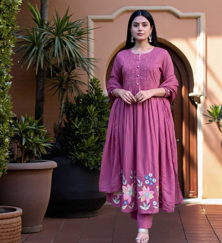 Embroidered Cotton Kurta Set With Dupatta image 2