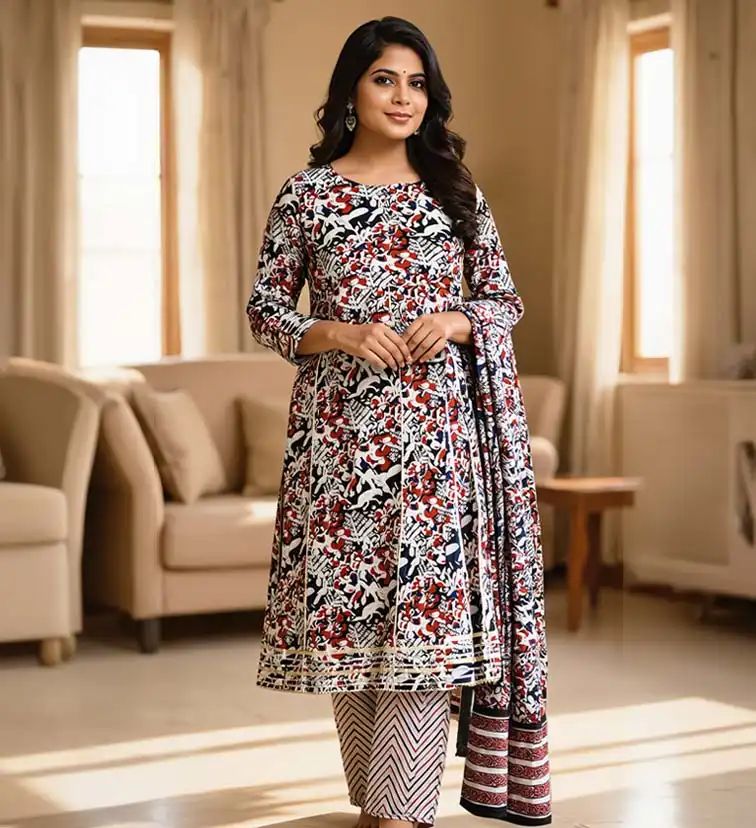 Hand Block Cotton Suit Set With Dupatta image 4