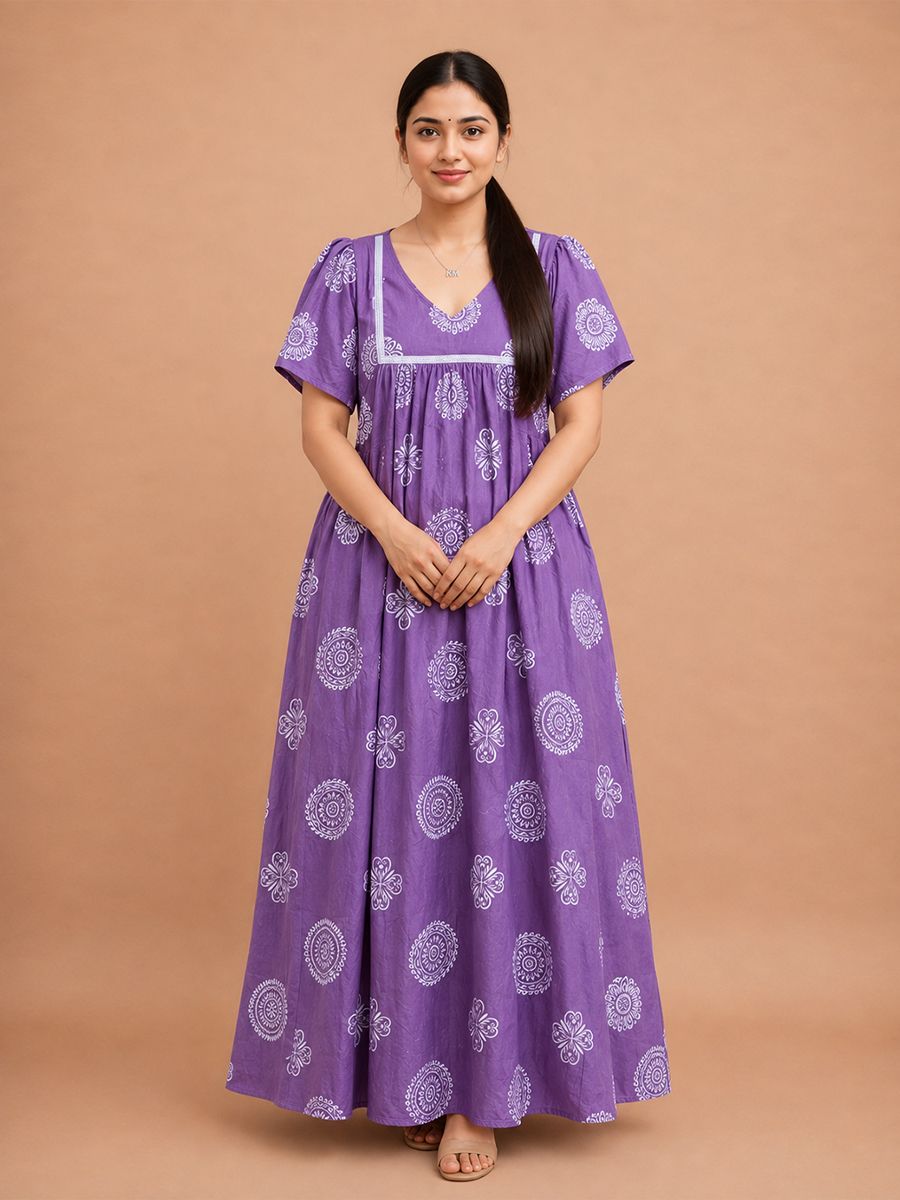 Stylish Free Size Printed Pure Cotton Nighty, Breathable Fabric, Relaxed Fit Night Gown image 3