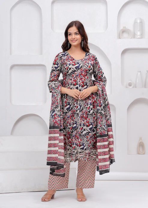 Hand Block Cotton Suit Set With Dupatta image 6