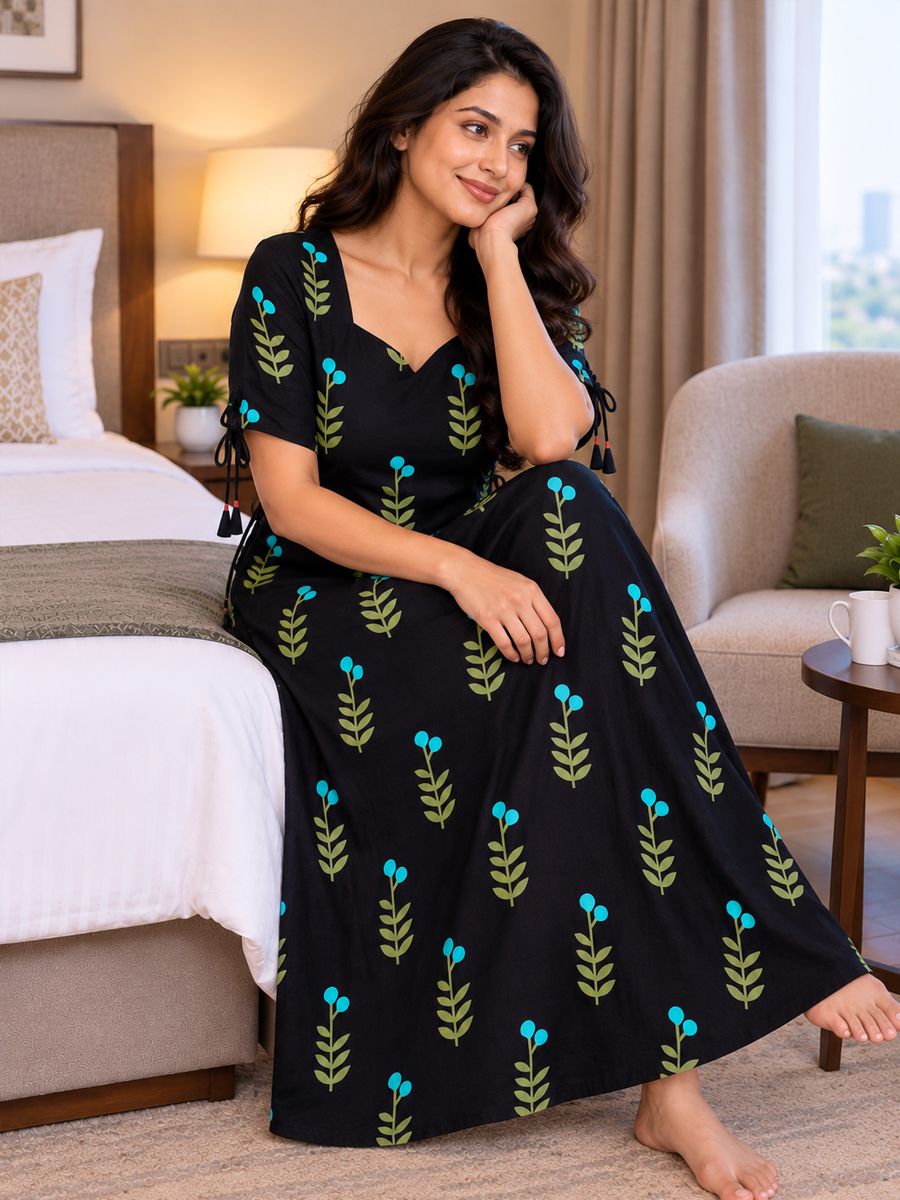 Cutique Cotton Nighty Frock. Free Size Upto Xxl With Pocket image 4