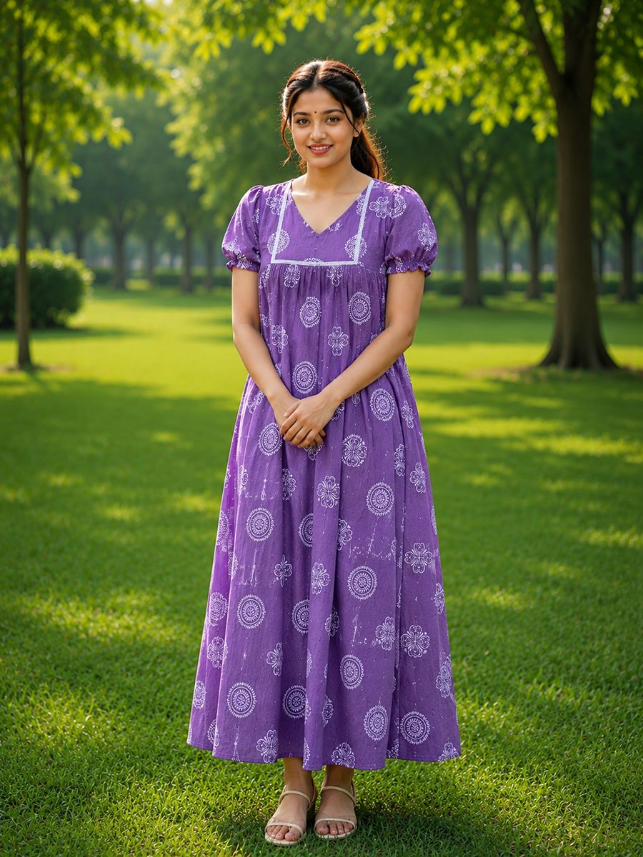 Stylish Free Size Printed Pure Cotton Nighty, Breathable Fabric, Relaxed Fit Night Gown image 2