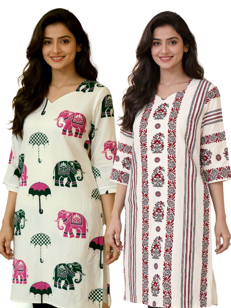 Cutique Fashion Women's Pure Cotton Printed Kurti With Lining Combo Offer