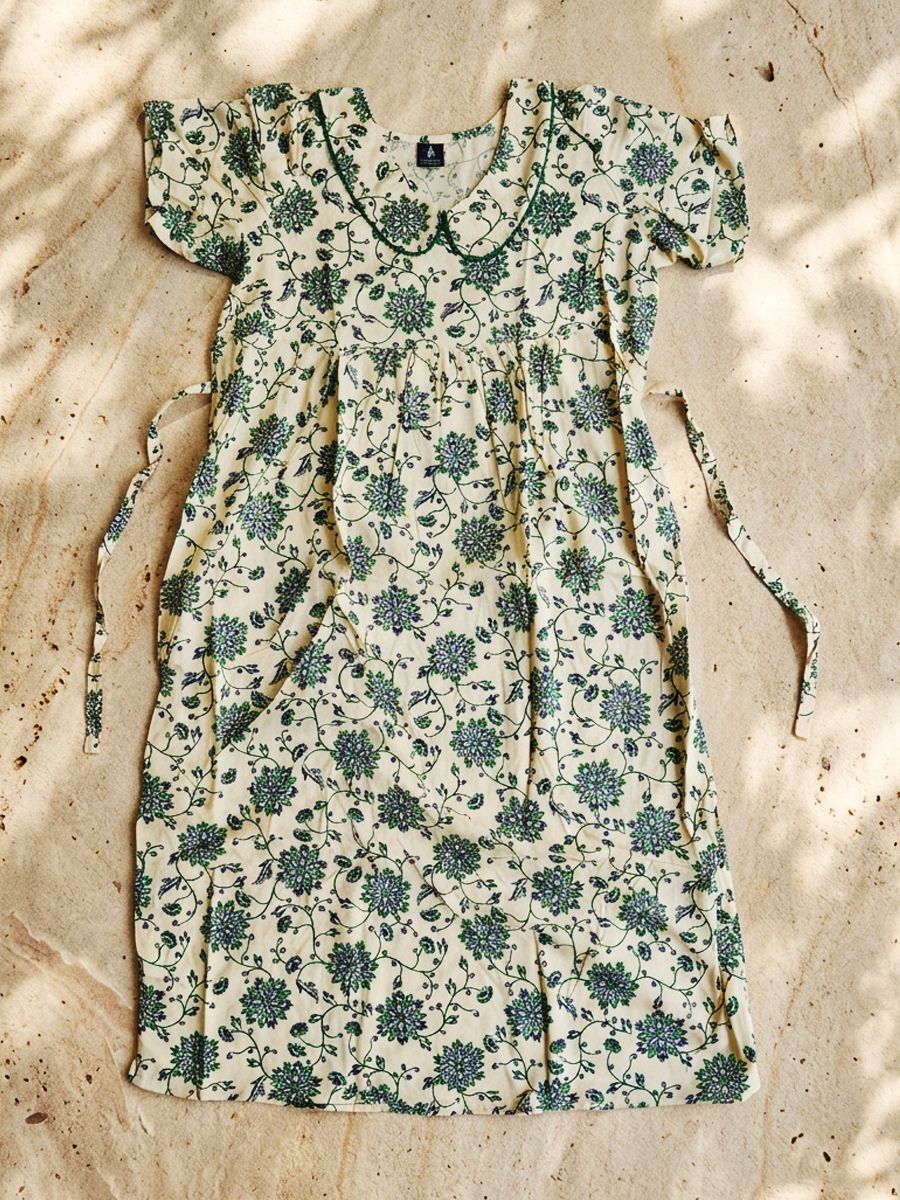 Women's Cotton Nighty Frock, Free Size (UPTO Xxl) Cream image 3