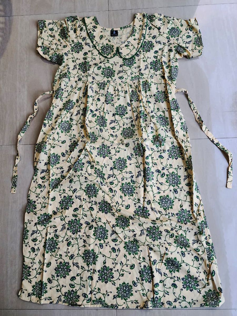 Women's Cotton Nighty Frock, Free Size (UPTO Xxl) Cream image 4