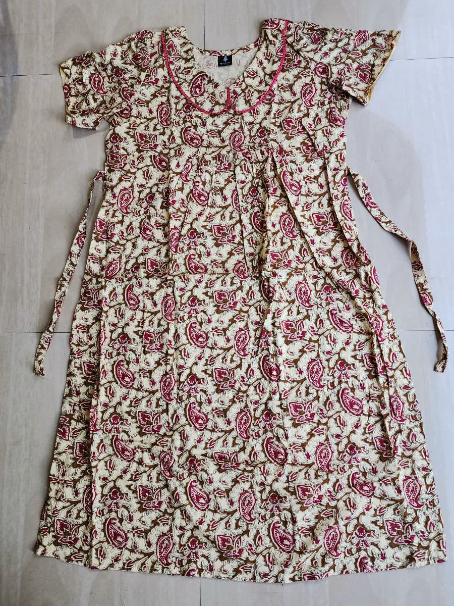Women's Cotton Nighty Frock, Free Size (UPTO Xxl) Cream image 2